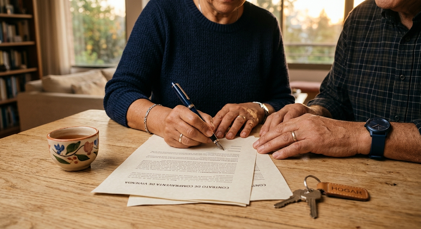 Firma de contrato de compra de vivienda acompañada por el equipo OKeyTuCasa